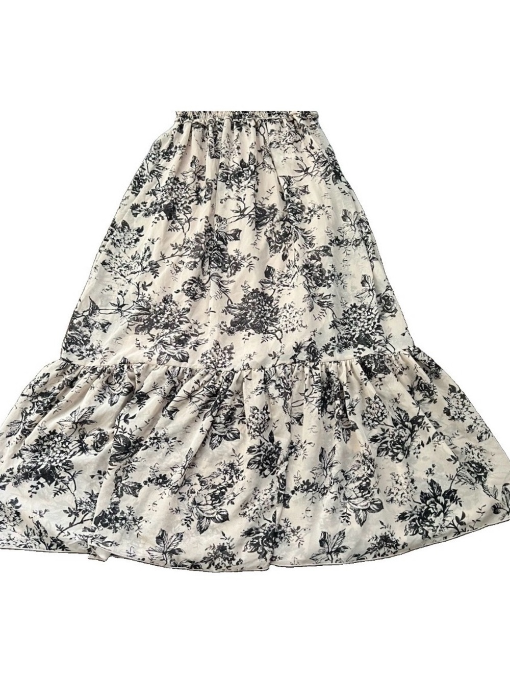 Kate & Lily Black Ivory Floral Smocked Waist Flutter Sleeve Maxi Dress Size 10 - Picture 4 of 13